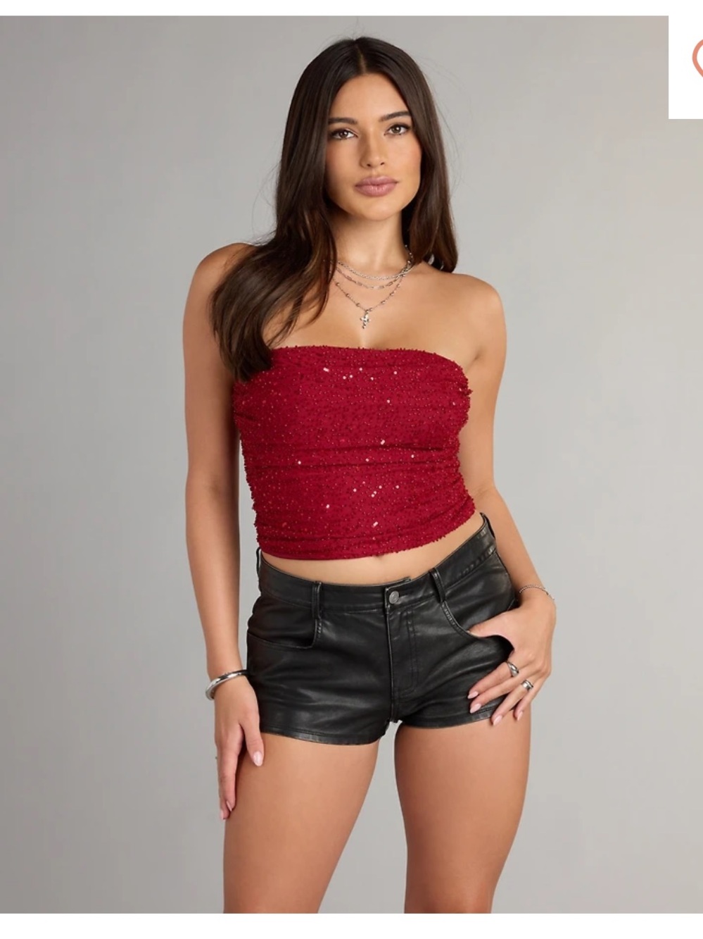 Windsor Red Sequin Beaded Strapless Crop Top